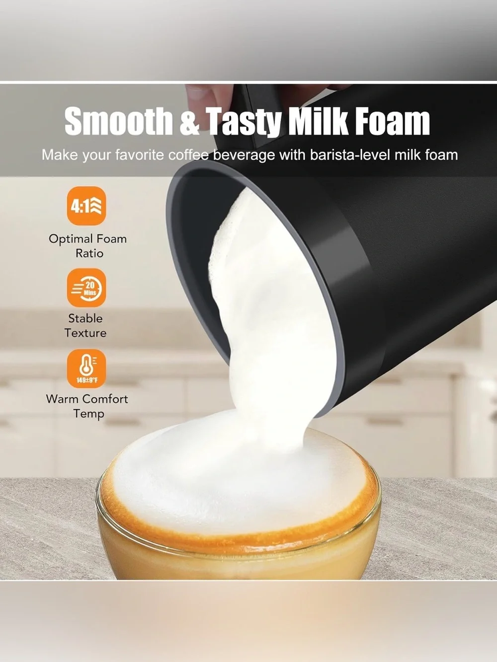 Electric Milk Frother - Matte Black 4 in 1